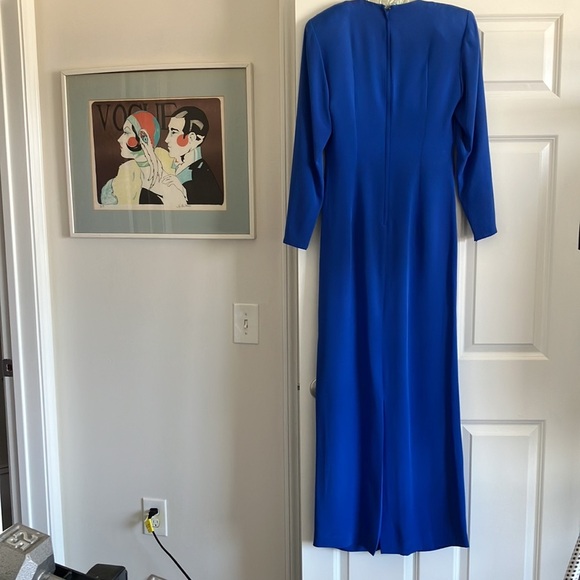 Vintage circa 1979–1984 Cardiere et Cie blue silk gown beading size 8 padding - Picture 7 of 8
